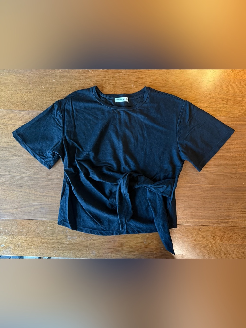 Active USA Black Tie-Front Short Sleeve Tee